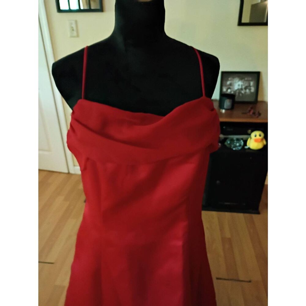 Vintage Size 19/20 Night Scene California Red Spaghetti Strap Formal Maxi Dress - Picture 3 of 8